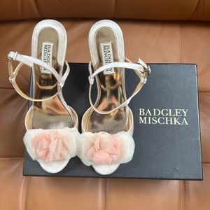 BADGLEY MISCHKA blush pink satin wedges